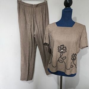 VIRGO Petite Houndstooth Top & Pants Set